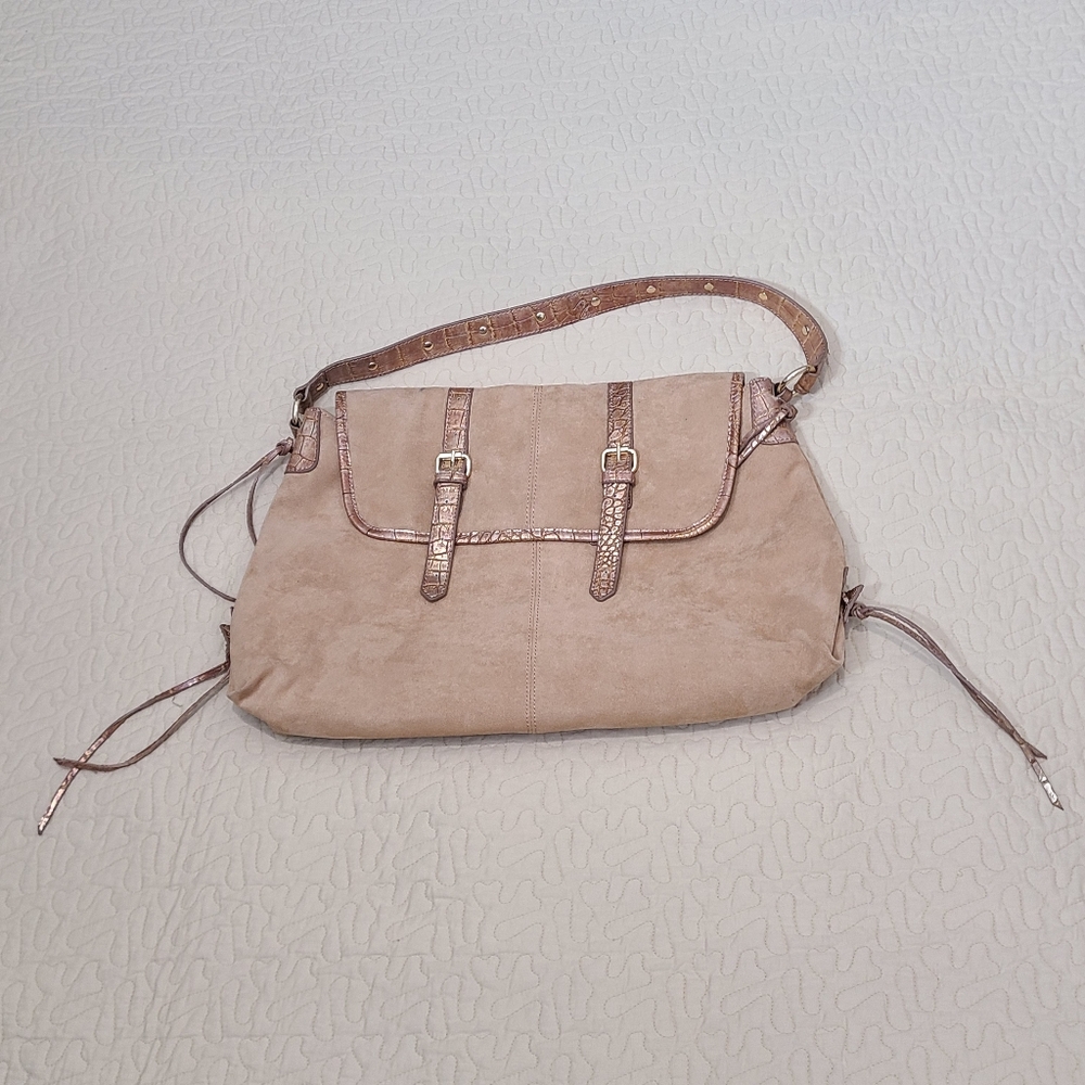 Camel Suede and Crocodile boho shoulder bag - Picture 2 of 12